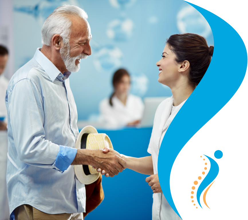 Adult man shaking hands with medical staff. Altus Spine & Joint Pain Care